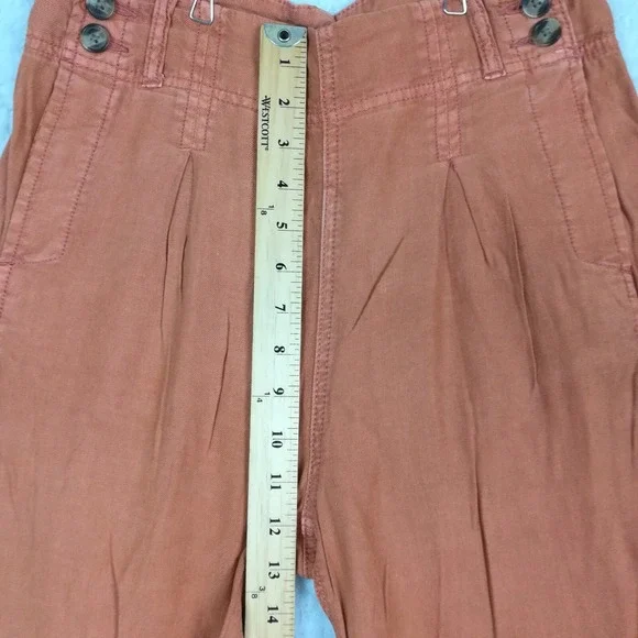 American Eagle Womens Pants Wide Leg Cropped Linen Blend Baggy Burnt Orange 6 - Picture 4 of 12